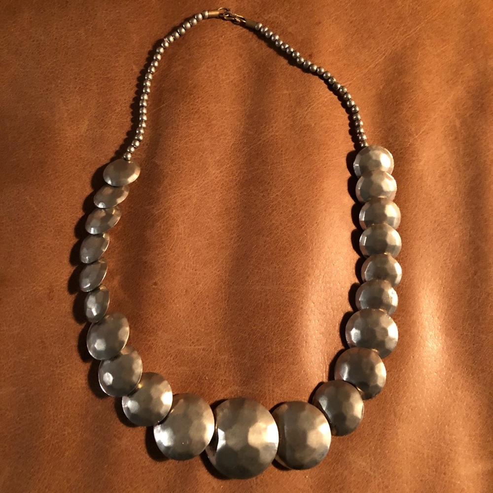 Vintage Graduated Southwestern Concho Boho Silvertone Statement Necklace